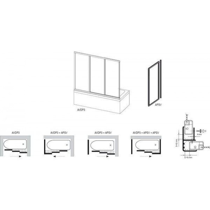 Плитка керамогранит Неподвижная стенка для ванны Ravak Supernova APSV- 70 Белый RAIN для пола