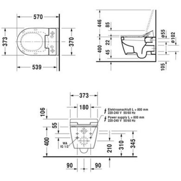 Плитка керамогранит Подвесной унитаз Duravit ME by Starck SensoWash 2528590000 для пола