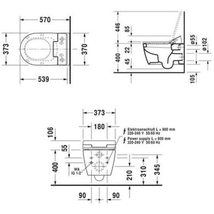 Плитка керамогранит Подвесной унитаз Duravit ME by Starck SensoWash 2528590000 для пола