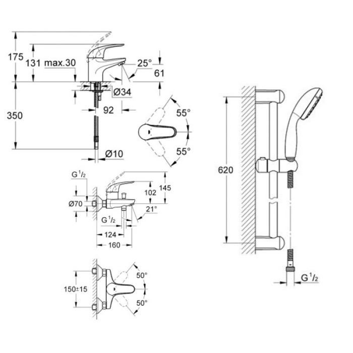 Grohe Euroeco набор для ванны 3 в 1 (124428) Grohe Euroeco набор для ванны 3 в 1 (124428)