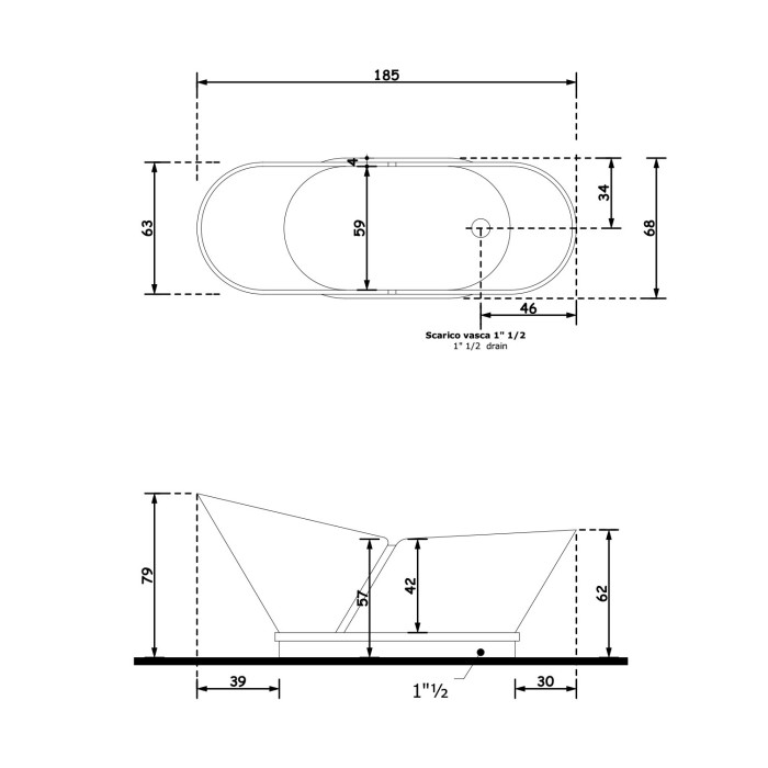 Gruppo Treesse Calipso Ванна в классическом стиле 185x68xh79 см