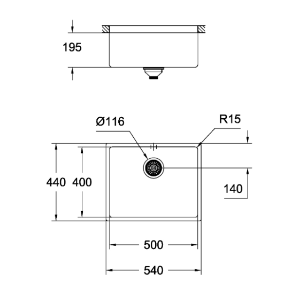 Мойдка для кухни Grohe 540x440 мм, под столешницу, 1 чаша, матовая (31574SD0)