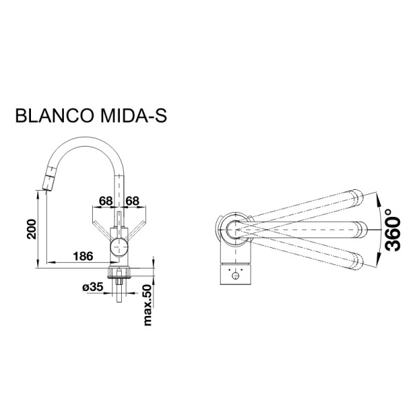 Смеситель кухонный Blanco MIDA - S хром 521454