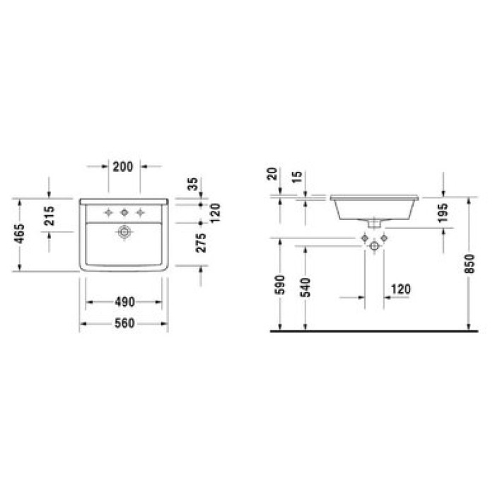 Плитка керамогранит Керамическая раковина 56 см Duravit Starck 3 0302560000 для пола