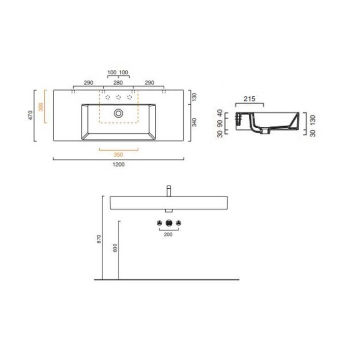 Керамическая раковина 120 см Catalano Premium