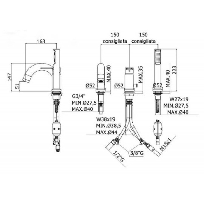 Смеситель для ванны Paffoni Red (RED040LCR) Смеситель для ванны Paffoni Red (RED040LCR)