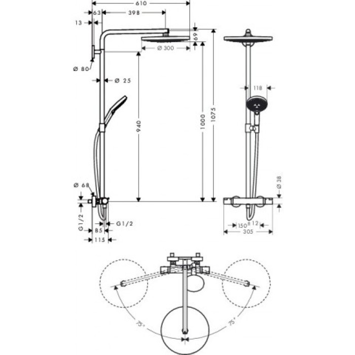 Душевая система Hansgrohe Raindance Select S 300 2jet Showerpipe (27133000)