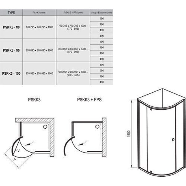 Душевая кабина Ravak Pivot PSKK3- 90 Белый/Хром Transparent + поддон Ronda 90 ST + сифон Basic