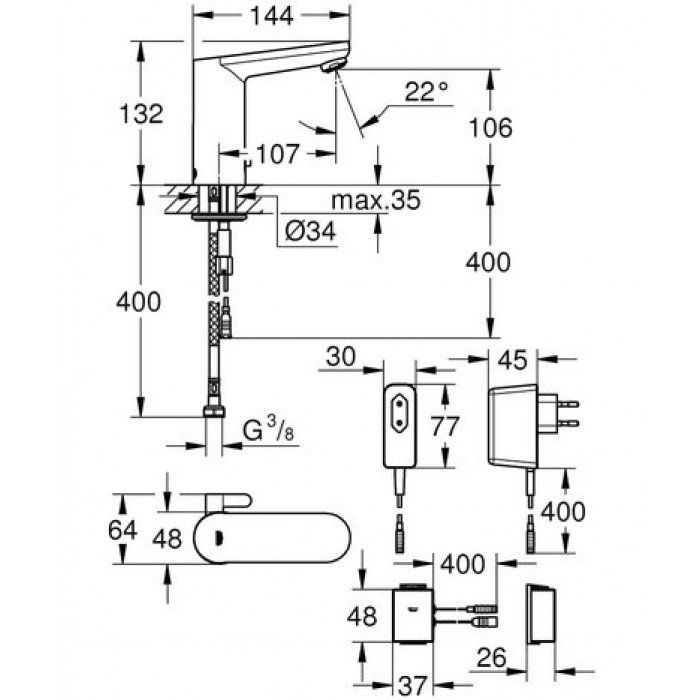 Электронный смеситель для раковины Grohe Eurosmart Cosmopolitan E Bluetooth 36413000