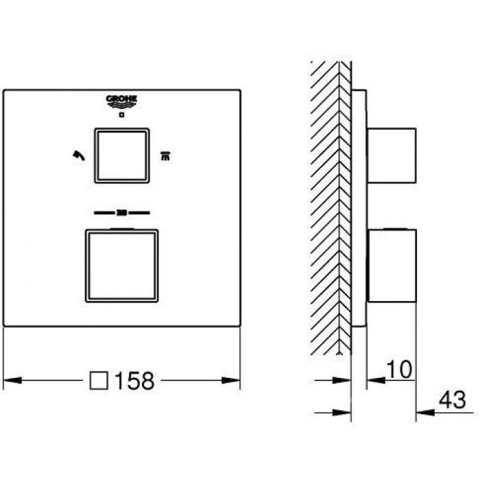 Grohe Grohtherm Cube Термостат для ванны с переключателем на 2 положения (24155000) Grohe Grohtherm Cube Термостат для ванны с переключателем на 2 положения (24155000)
