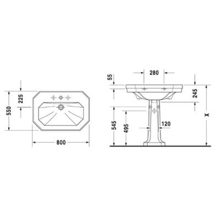 Плитка керамогранит Керамическая раковина 80 см Duravit 1930 0438800000 для пола