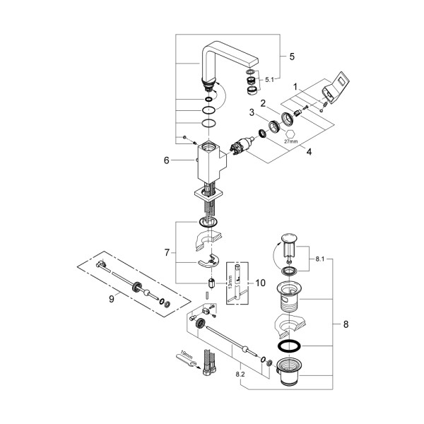 Grohe Eurocube Смеситель однорычажный для раковины L-Size (23135AL0)