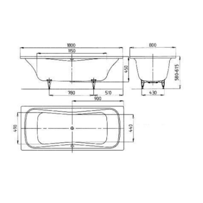 Ванна стальная Kaldewei DYNA DUO MOD.611 180X80СМ 216315320001 3.5 мм