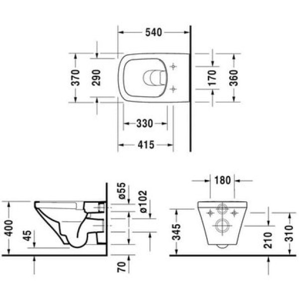 Плитка керамогранит Подвесной безободковый унитаз Duravit Rimless DuraStyle 2551090000 для пола