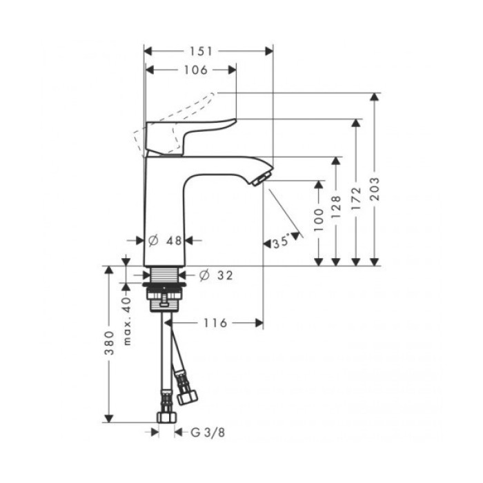 Смеситель для раковины Hansgrohe Metris 110 31084000 без донного клапана