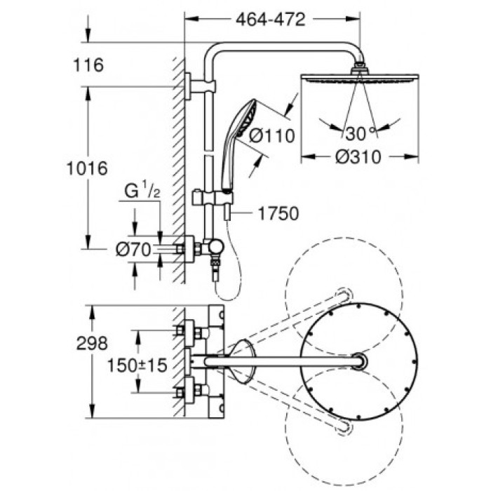 Плитка керамогранит Grohe Euphoria System 310 Душевая система с термостатом 26075DL0 для пола