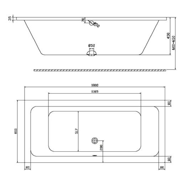 Ванна акриловая Kolo MODO XWP1181000 180 80 с боковым сливом