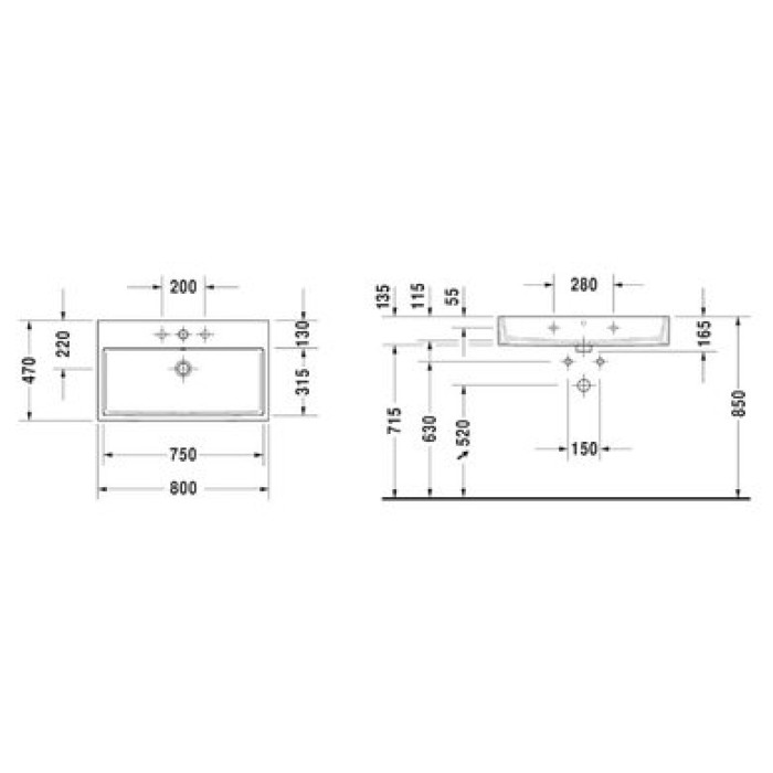 Плитка керамогранит Керамическая раковина 80 см Duravit Vero Air 2350800071 для пола