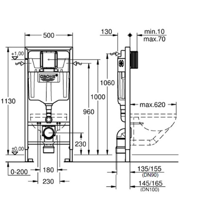 Инсталляция для унитаза GROHE Rapid SL 38750001 комплект 4 в 1 с креплением с клавишей и звукоизолирующей прокладкой