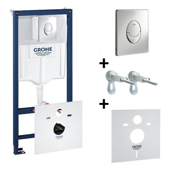 Инсталляция для унитаза GROHE Rapid SL 38750001 комплект 4 в 1 с креплением с клавишей и звукоизолирующей прокладкой