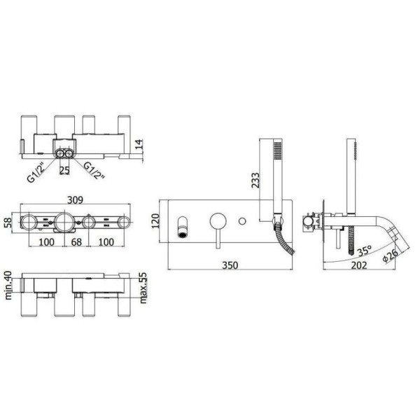 Смеситель для ванны Paffoni Light (LIG001NO)