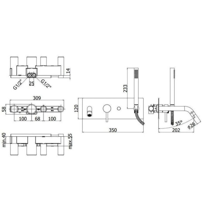 Смеситель для ванны Paffoni Light (LIG001NO)