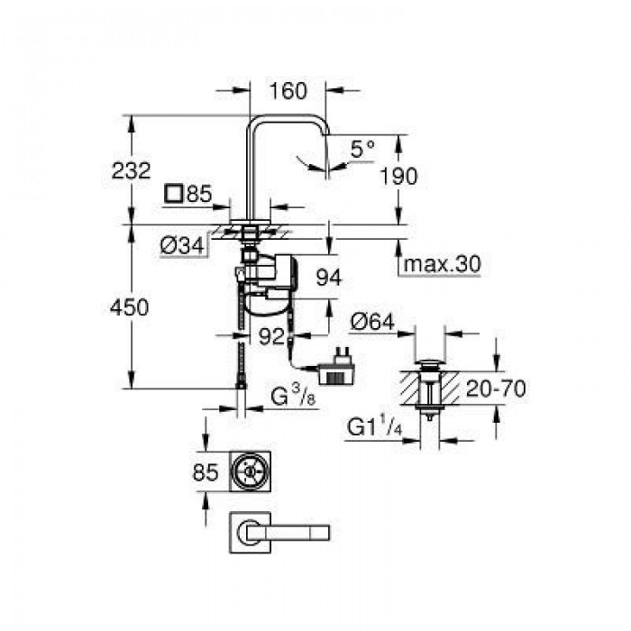 Grohe Allure F-Digital Цифровой смеситель для раковины с донным клапаном (36342000)
