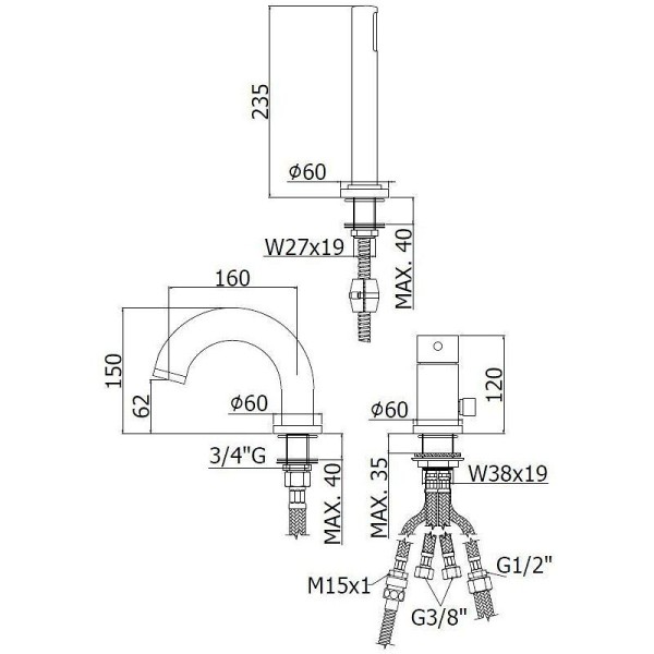 Смеситель для ванны Paffoni Stick (SK040LCR)