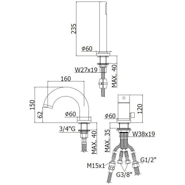 Смеситель для ванны Paffoni Stick (SK040LCR)