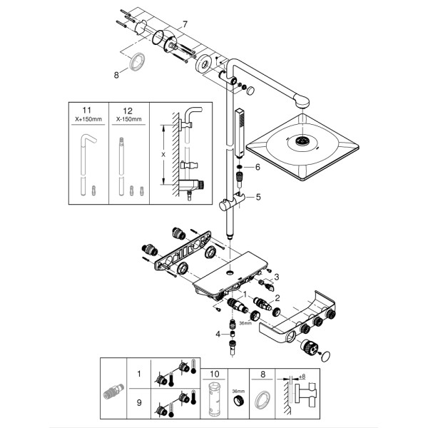 Плитка керамогранит Grohe Euphoria SmartControl System 310 Cube Duo Душевая система 26508AL0 для пола