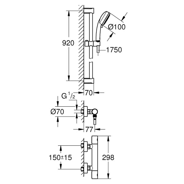 Grohe Grohtherm 800 Cosmopolitan Термостат для душа с душевым гарнитуром (34769000)