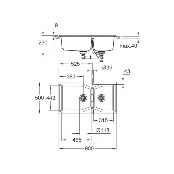 Мойдка для кухни Grohe 900х500 мм, Granite Black (31658AP0)