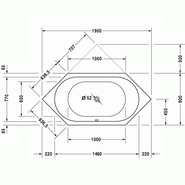 D-Code ванна шестиугольная 190 см 700138000000000 в интернет-магазине «Estet Room»