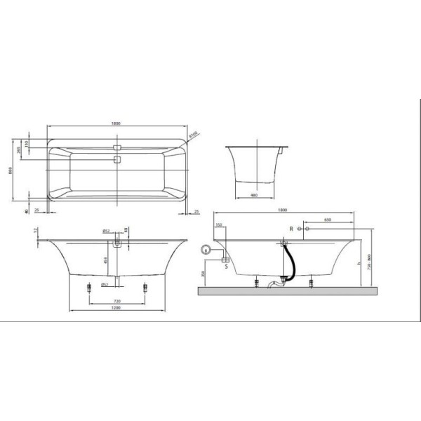 Ванна квариловая Villeroy&Boch Squaro Edge 12 UBQ180SQE7DV-01