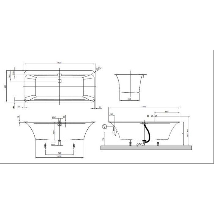 Ванна квариловая Villeroy&Boch Squaro Edge 12 UBQ180SQE7DV-01