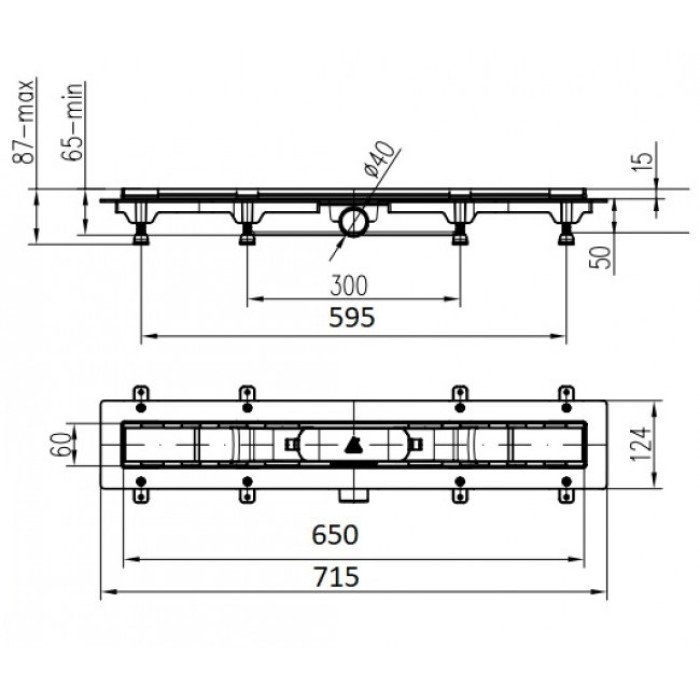 CH-650-KN1 Душевой канал 650мм с решеткой под плитку с кромкой из нержавеющей стали CH-650-KN1 Душевой канал 650мм с решеткой под плитку с кромкой из нержавеющей стали