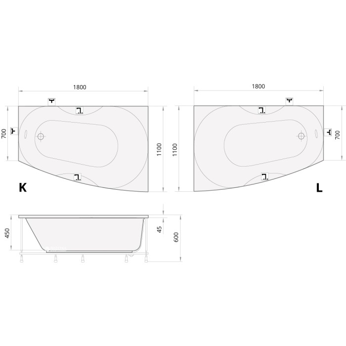 Ванна акриловая Rigonda R 1800x1100x700