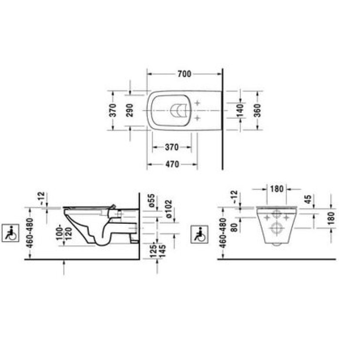 Плитка керамогранит Подвесной унитаз безободковый Duravit Rimless DuraStyle 2559090000 для пола