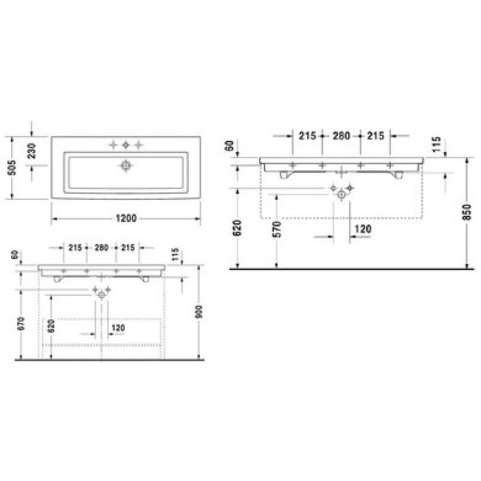 Плитка керамогранит Керамическая раковина шлифованная 120 см Duravit 2nd floor 0491120027 для пола