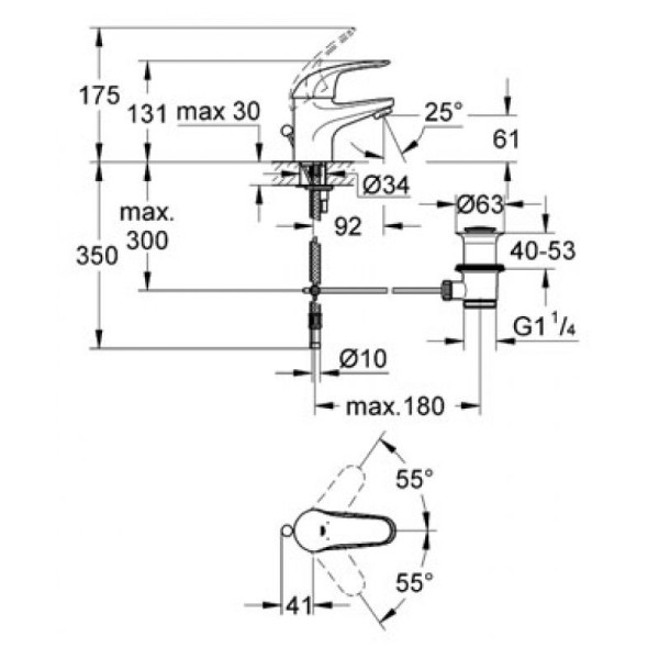 Grohe Euroeco Смеситель однорычажный для раковины XS-Size (32732000)