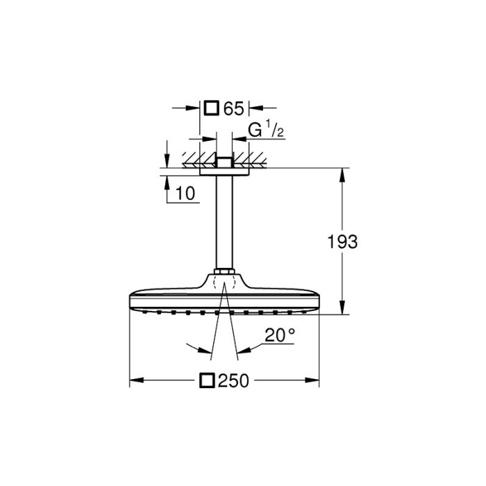 Плитка керамогранит Grohe Tempesta 250 Cube верхний душ с кронштейном EcoJoy 26688000 для пола