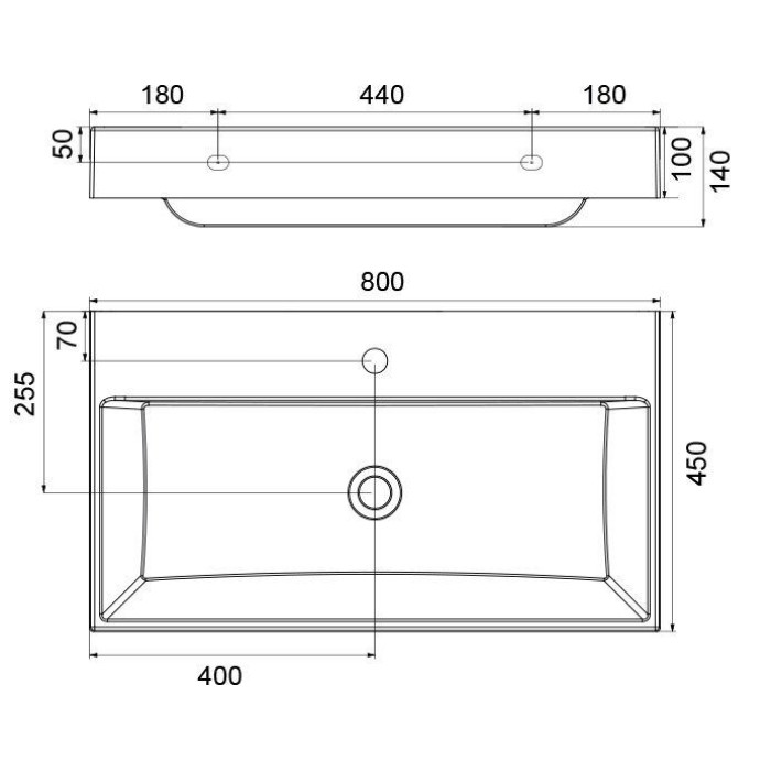 Умывальник Ravak NATURAL 800 Белый с отверстием без перелива
