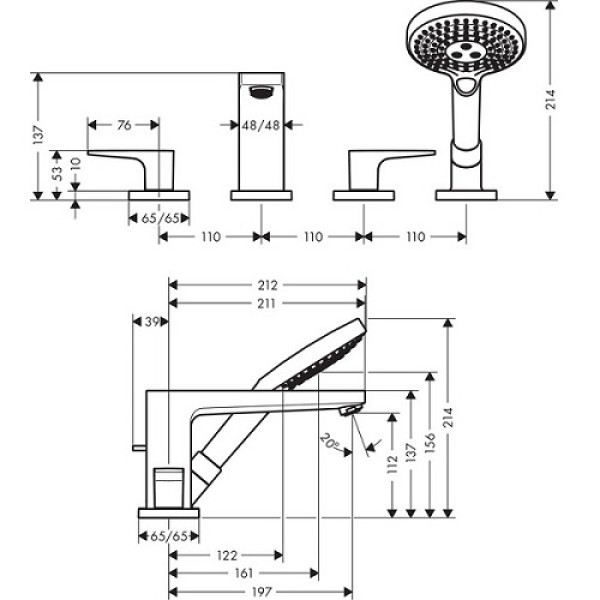 Смеситель для ванны Hansgrohe Metropol 32552000