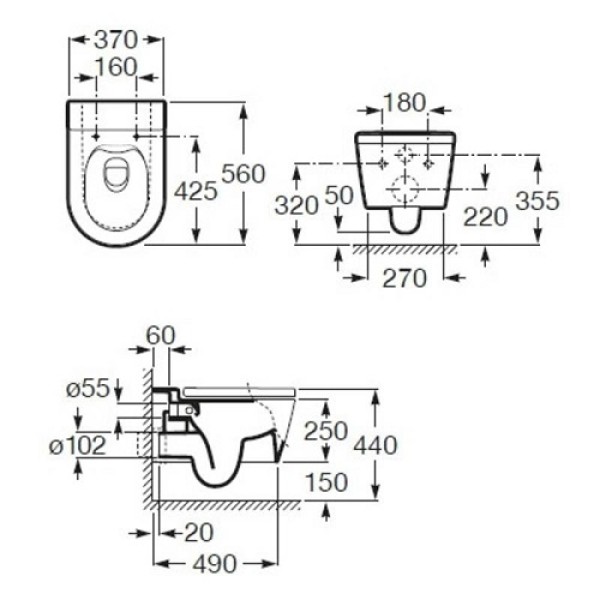 Унитаз подвесной Roca Inspira Rimless (A346527000) без сиденья