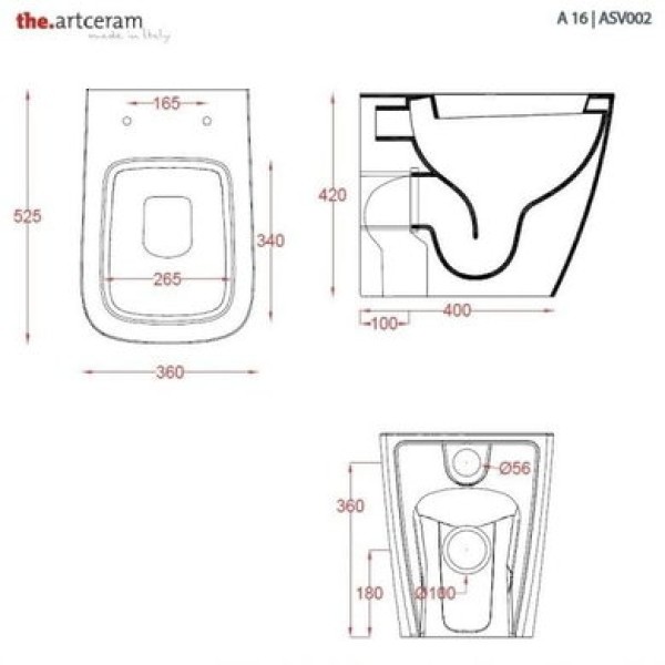 Напольный унитаз Artceram A16 (ASV002 01;86) white glossy/cementina