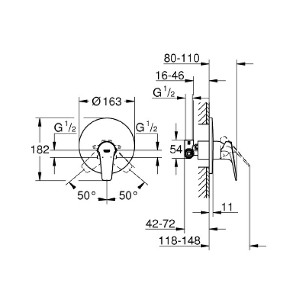 Grohe BauEdge Однорычажный смеситель для душа (29112000)