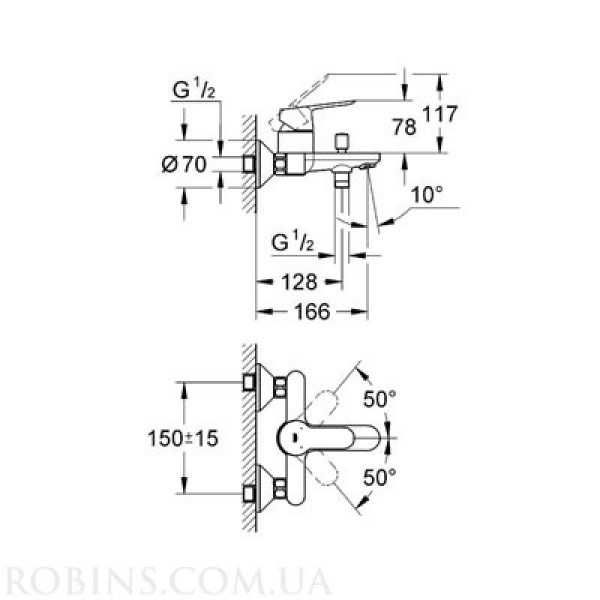Grohe BauEdge Смеситель однорычажный для ванны (23334000)