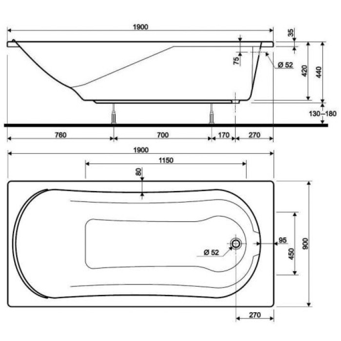 Ванна акриловая Kolo Comfort 190 XWP3090 с ножками Ванна акриловая Kolo Comfort 190 XWP3090 с ножками