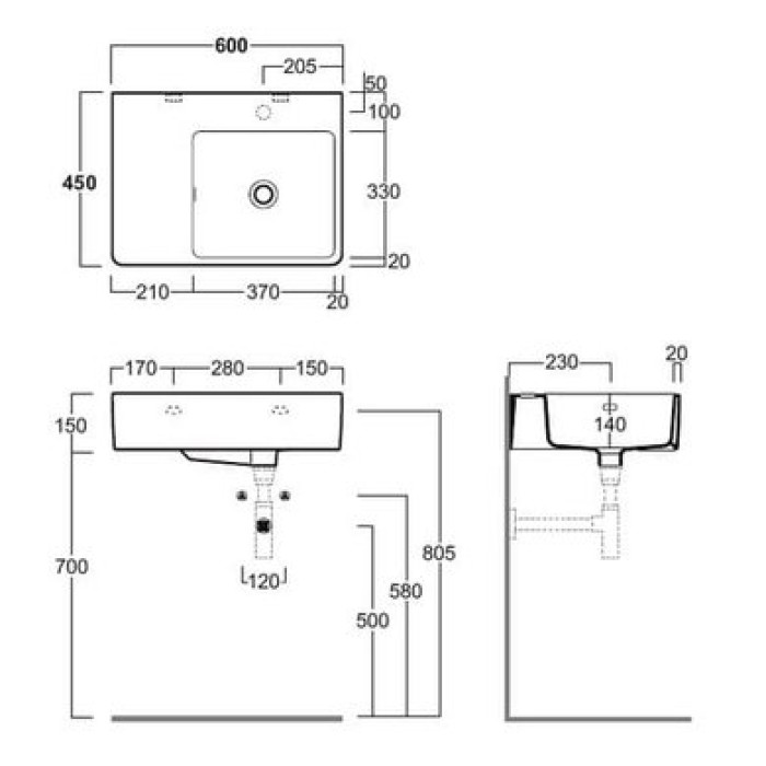 Керамическая раковина 60 см Simas Top-Lavabi QU60D Керамическая раковина 60 см Simas Top-Lavabi QU60D