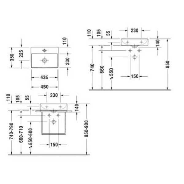 Плитка керамогранит Керамическая раковина 45 см Duravit DuraSquare 0732450041 для пола